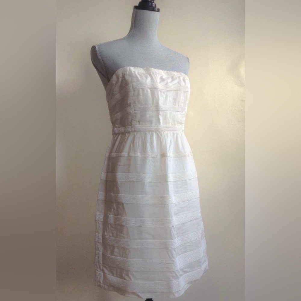 J. CREW Brand new w/tags Size 8 Strapless Cream Cotton Dress Stripes Style 26673